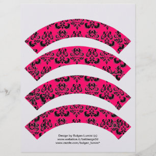 PINK  FUCHSIA BLACK DAMASK CUPCAKE LINER CUTOUT
