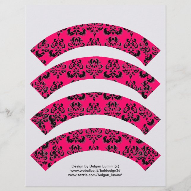 PINK  FUCHSIA BLACK DAMASK CUPCAKE LINER CUTOUT (Front)