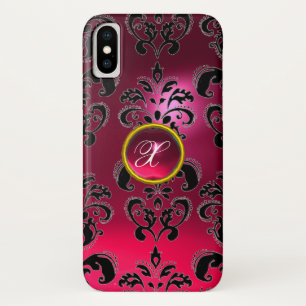PINK FUCHSIA BLACK DAMASK GEMSTONE MONOGRAM Case-Mate iPhone CASE