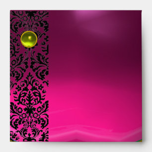 PINK FUCHSIA BLACK DAMASK Purple Amethyst Gold Envelopes