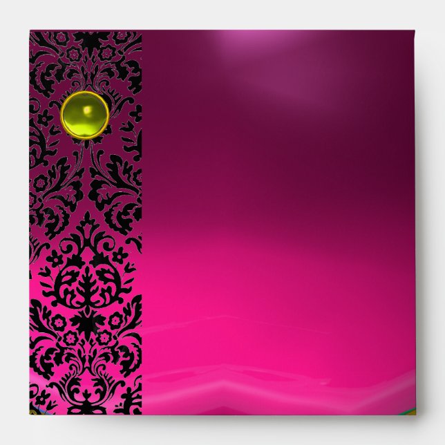PINK FUCHSIA BLACK DAMASK Purple Amethyst Gold Envelopes (Front)