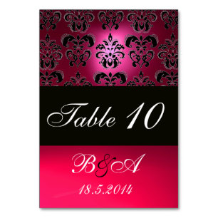 PINK,FUCHSIA BLACK,WHITE PURPLE DAMASK MONOGRAM TABLE NUMBER