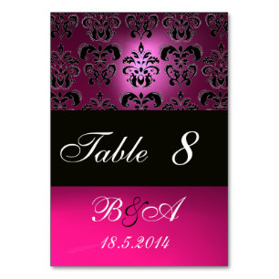 PINK,FUCHSIA BLACK,WHITE PURPLE DAMASK MONOGRAM TABLE NUMBER