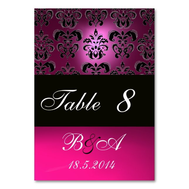 PINK,FUCHSIA BLACK,WHITE PURPLE DAMASK MONOGRAM TABLE NUMBER (Back)