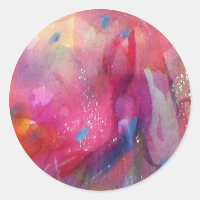 PINK FUCHSIA BLUE ABSTRACT CLASSIC ROUND STICKER (Front)