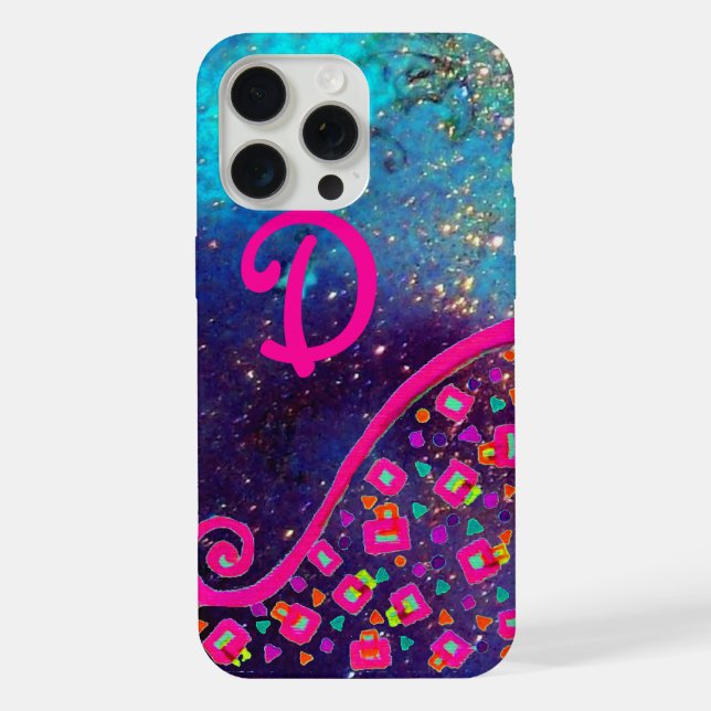 PINK FUCHSIA BLUE ABSTRACT DECO MONOGRAM iPhone CASE (Back)