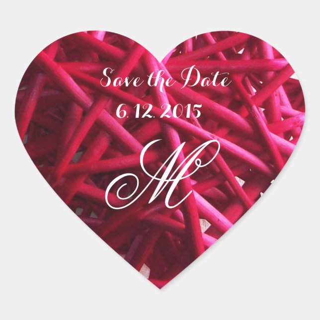 PINK FUCHSIA BRAIDED HEART WEDDING SAVE THE DATE HEART STICKER (Front)
