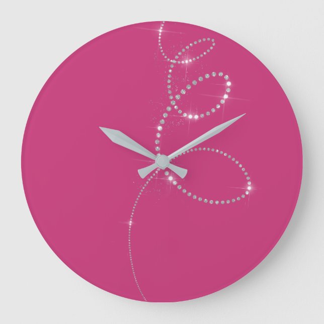 Pink Fuchsia Crystals Grey Infinity Diamond Large Clock (Front)