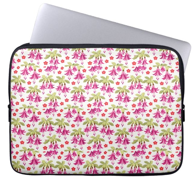 Pink Fuchsia Floral Pattern – Retro Botanical Laptop Sleeve (Front)