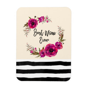 Pink Fuchsia Floral Poppies Wreath Best Mum Ever Magnet