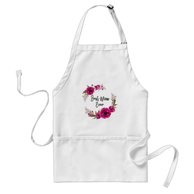 Pink Fuchsia Floral Poppies Wreath Best Mum Ever Standard Apron (Front)