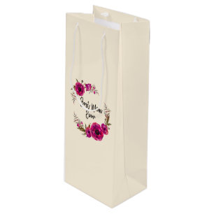 Pink Fuchsia Floral Poppies Wreath Best Mum Ever Wine Gift Bag