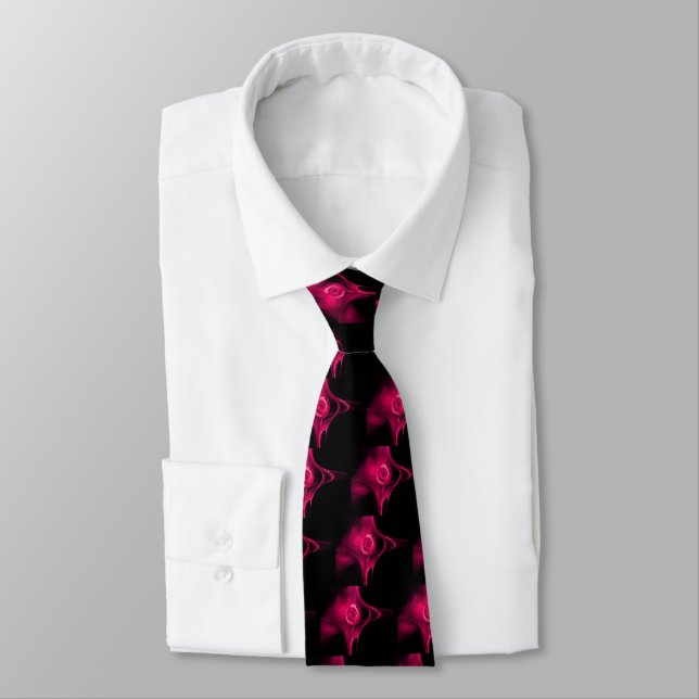 PINK FUCHSIA  FRACTAL ROSE IN BLACK Pattern Tie (Tied)