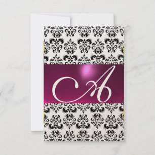 PINK FUCHSIA GOLD DAMASK GEM MONOGRAM purple rsvp Invitation