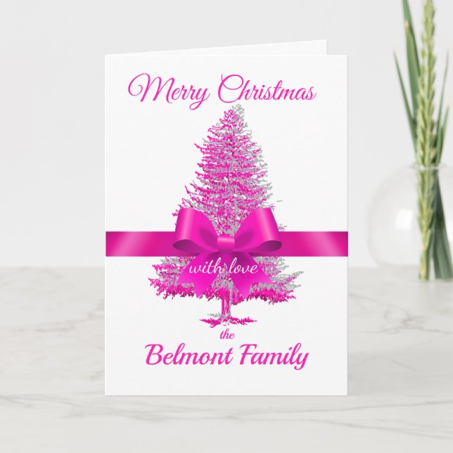 Pink Fuchsia Holiday Tree Ribbon Bow Custom Name (Front)