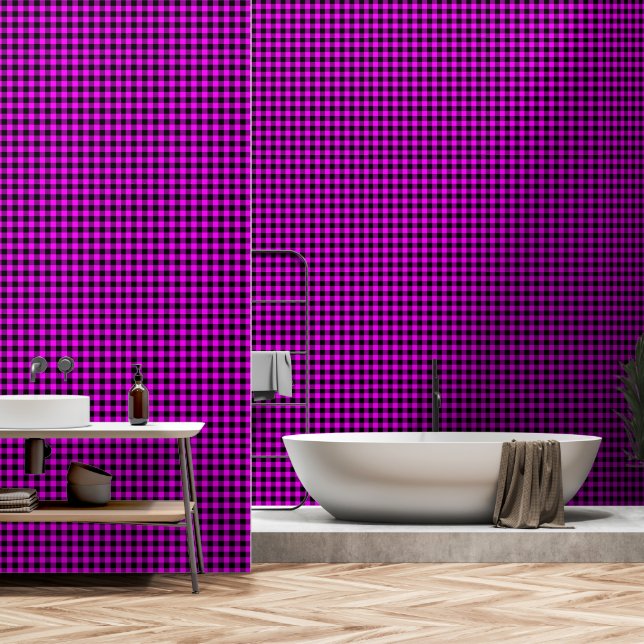 Pink Fuchsia One Inch Wide Buffalo Plaid Wallpaper (Bathroom)