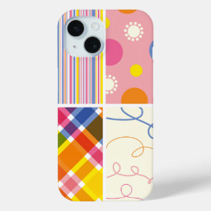 Pink Fuchsia Plaid Stripes Dots Scribbles Pattern iPhone 15 Case