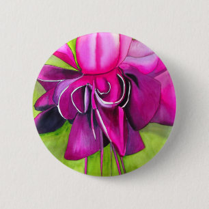 Pink Fuchsia pop art watercolour flower 6 Cm Round Badge