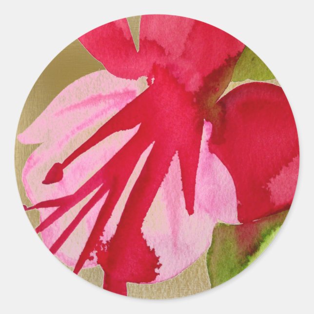 Pink Fuchsia pop art watercolour flower Classic Round Sticker (Front)