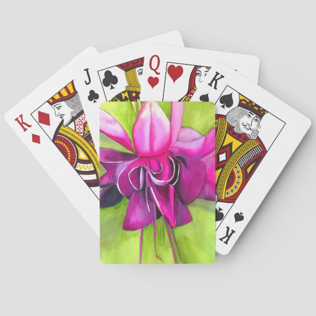 Pink Fuchsia pop art watercolour flower Playing Cards (Back)