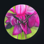 Pink Fuchsia pop art watercolour flower Round Clock<br><div class="desc">From an original watercolour painting of a bright pink and purple Fuchsia tropical flower in close up macro style. This  floral artwork is colourful and bright and inspired by pop art and botanical art. Sure to add a pop of colour to your décor or accessories.</div>