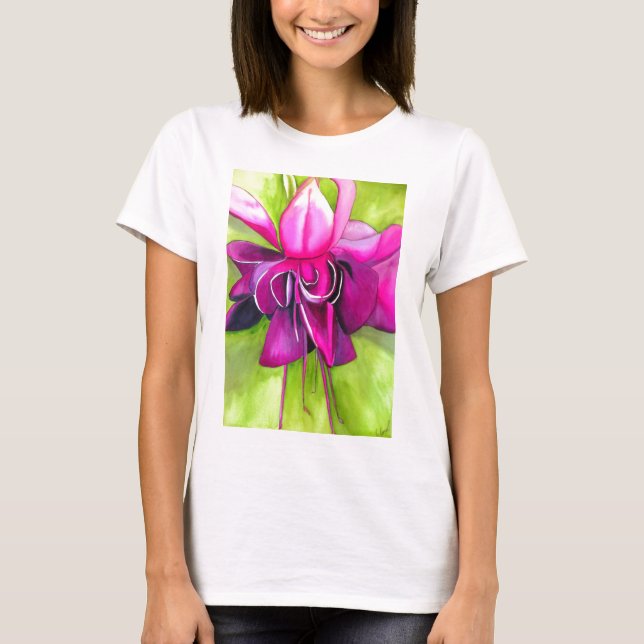 Pink Fuchsia pop art watercolour flower T-Shirt (Front)