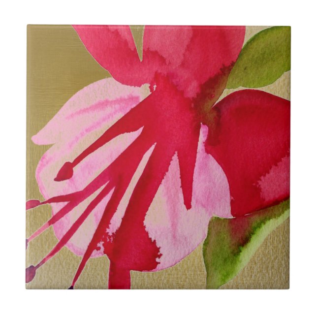 Pink Fuchsia pop art watercolour flower Tile (Front)