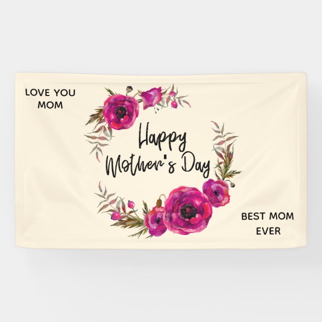 Pink Fuchsia Poppies  Best Mum Ever - Mother's Day Banner (Horizontal)