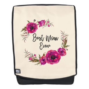 Pink Fuchsia Poppy Wreath  Best Mum Ever Backpack