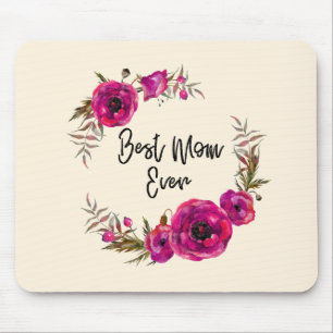 Pink Fuchsia Poppy Wreath  Best Mum Ever Mouse Pad