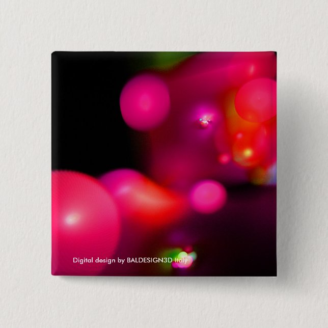 PINK FUCHSIA PURPLE BLACK FRACTAL BUBBLES 15 CM SQUARE BADGE (Front)
