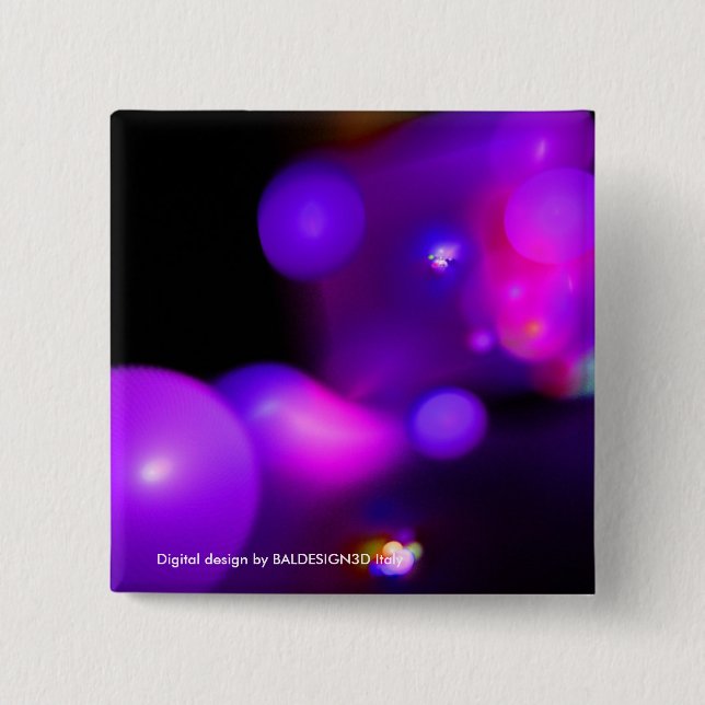 PINK FUCHSIA PURPLE BLACK FRACTAL BUBBLES 15 CM SQUARE BADGE (Front)