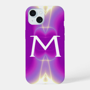 PINK FUCHSIA PURPLE FRACTAL LIGHT WAVES MONOGRAM iPhone 15 CASE