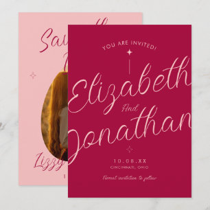 Pink Fuchsia Retro Modern Bold Photo Wedding Save The Date