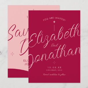 Pink Fuchsia Retro Modern Bold Script Wedding Save The Date