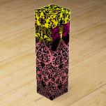 PINK FUCHSIA RIBBON, BLACK GOLD ART NOUVEAU DAMASK WINE GIFT BOX<br><div class="desc">Elegant gold yellow gift box with vibrant 3D topaz, purple amethyst gemstones , classy, unique Art Nouveau damask, easily customisable with your text for wedding wine, nuptial gift , sweet 16, baby showers, bridal showers, quinceanera birthday parties, Bat Mitzvah, romantic engagement showers, Christmas, , holiday , office , family reunions...</div>