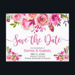 Pink Fuchsia Rose Botanical Floral  Save the Date Announcement Postcard<br><div class="desc">Pink fuchsia rose Botanical floral Save the Date card. Modern, chic, soft pink and fuchsia rose watercolor Botanical floral arrangement wedding design on white background. Feature an elegant handwritten typography design with Bride and Groom name. Feature a gold polygonal frame and an elegant handwritten typography design with text „Save the...</div>