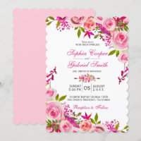 Pink Fuchsia Rose Botanical Floral Wedding