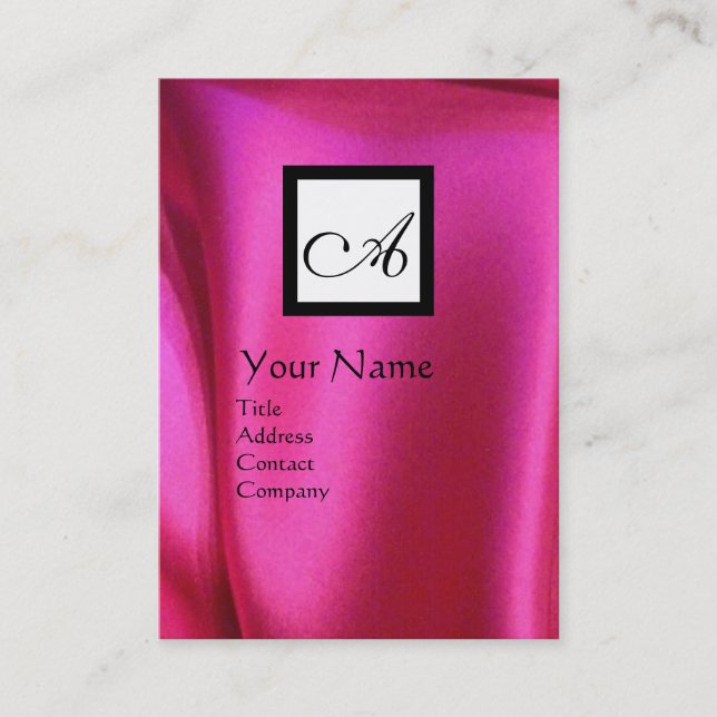 PINK FUCHSIA SILK CLOTH ,SQUARE MONOGRAM BUSINESS CARD (Front)