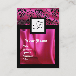 PINK FUCHSIA SILK DAMASK CLOTH ,SQUARE MONOGRAM BUSINESS CARD