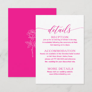 pink fuchsia simple classic wedding details card