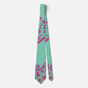 PINK FUCHSIA TEAL BLUE ABSTRACT DECO TIE