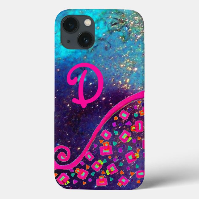 PINK FUCHSIA TURQUOISE BLUE ABSTRACT DECO MONOGRAM Case-Mate iPhone CASE (Back)