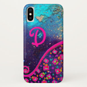 PINK FUCHSIA TURQUOISE BLUE ABSTRACT DECO MONOGRAM Case-Mate iPhone CASE