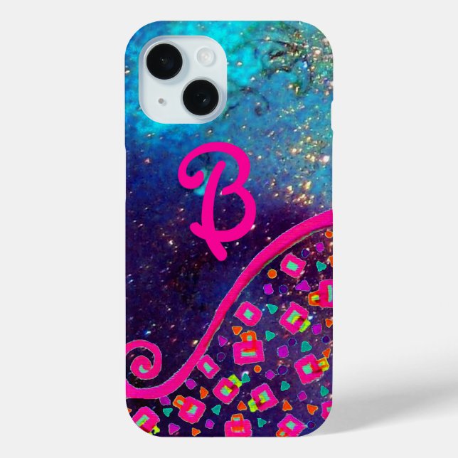 PINK FUCHSIA TURQUOISE BLUE ABSTRACT DECO MONOGRAM Case-Mate iPhone CASE (Back)