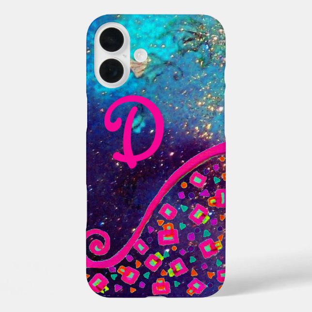 PINK FUCHSIA TURQUOISE BLUE ABSTRACT DECO MONOGRAM Case-Mate iPhone CASE (Back)