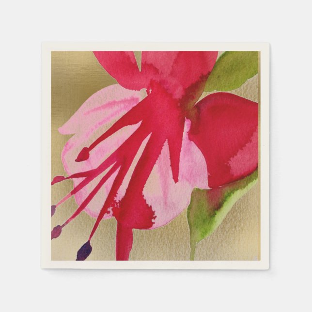 Pink Fuchsia watercolour flower floral decor Napkin (Front)