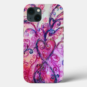 PINK FUCHSIA WHIMSICAL FLOURISHES WITH HEART iPhone 13 CASE