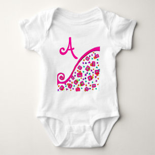 PINK FUCHSIA WHITE ABSTRACT DECO MONOGRAM BABY BODYSUIT