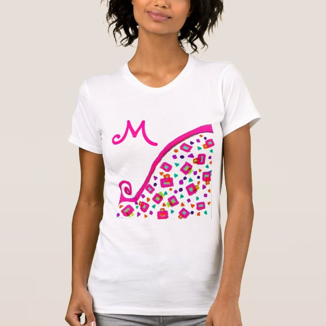 PINK FUCHSIA WHITE ABSTRACT DECO MONOGRAM T-Shirt (Front)